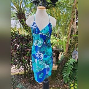 WINTER CLEARANCE- Blue print halter summer dress